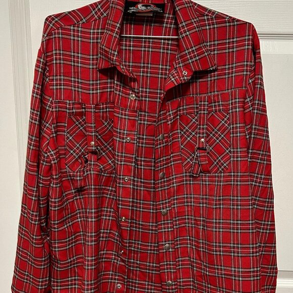 Rare Vintage USA Lip Service Tartan Red Plaid Goth Punk Shirt D Ring Men's XL - Picture 8 of 16